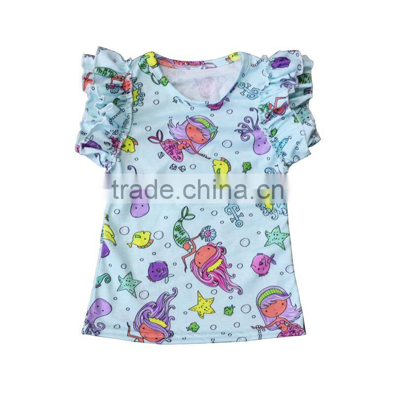 2017 Toddler Kids Baby Girls Shirts Pernickety Children Clothes Mermaid T shirt Top Cute Flutter shirt for baby