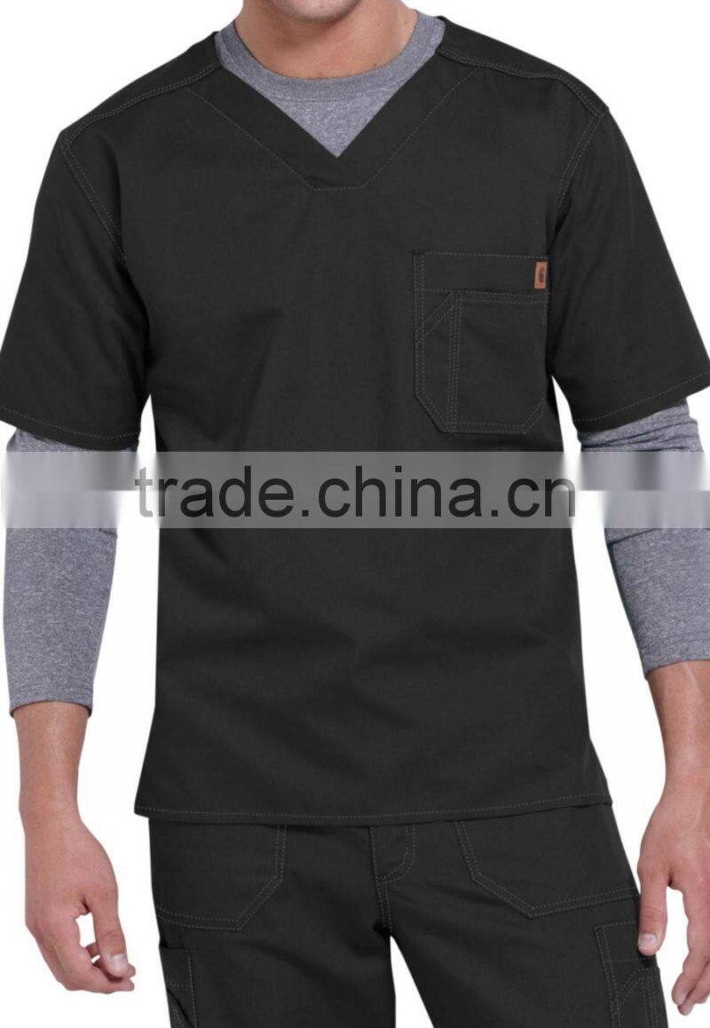 High Quality Solid Colored Men Denim Scrubs Top for Hospital Wearing
