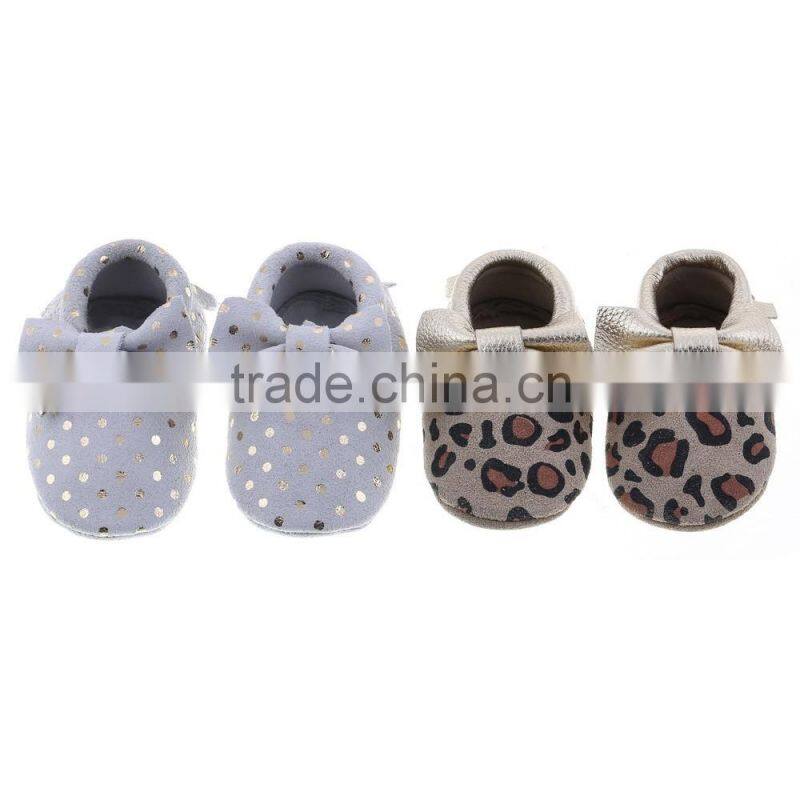 Leopard pattern printed leather baby moccains, printed leather baby moccains