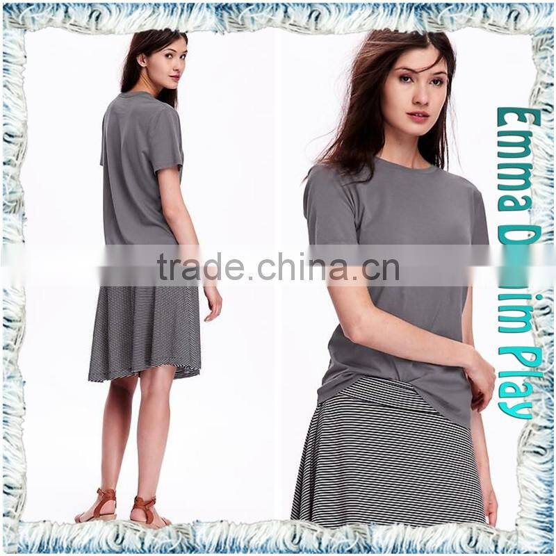 2016 New Simple Designs Plain Style Best Quality Ladies Round Neck Grey Soft Cotton T-Shirt