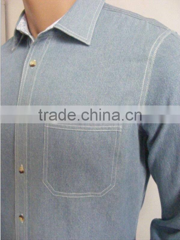 Light blue100%Pure Cotton Washed Denim/Retro Cowboy Shirt for men with Printed collar