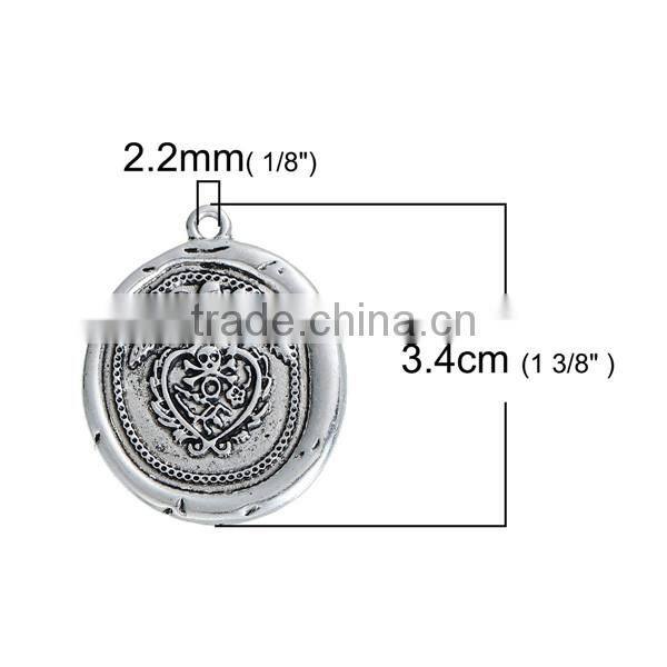 Zinc Based Alloy Halloween Skull Irregular Antique Silver Wing Wax Seal Pendants