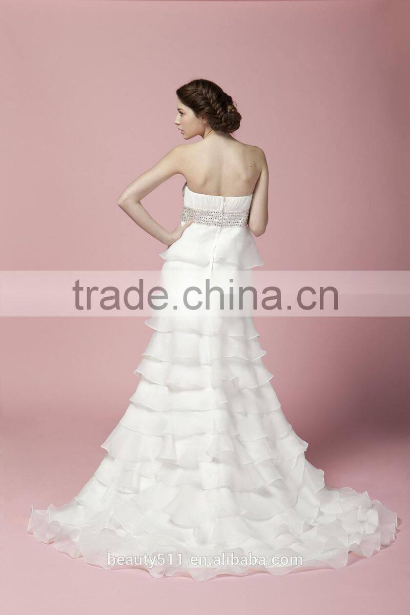 Sheath Sweetheart Neck Ruffle With Beaded Sash Strapless Wedding Dress AS27902