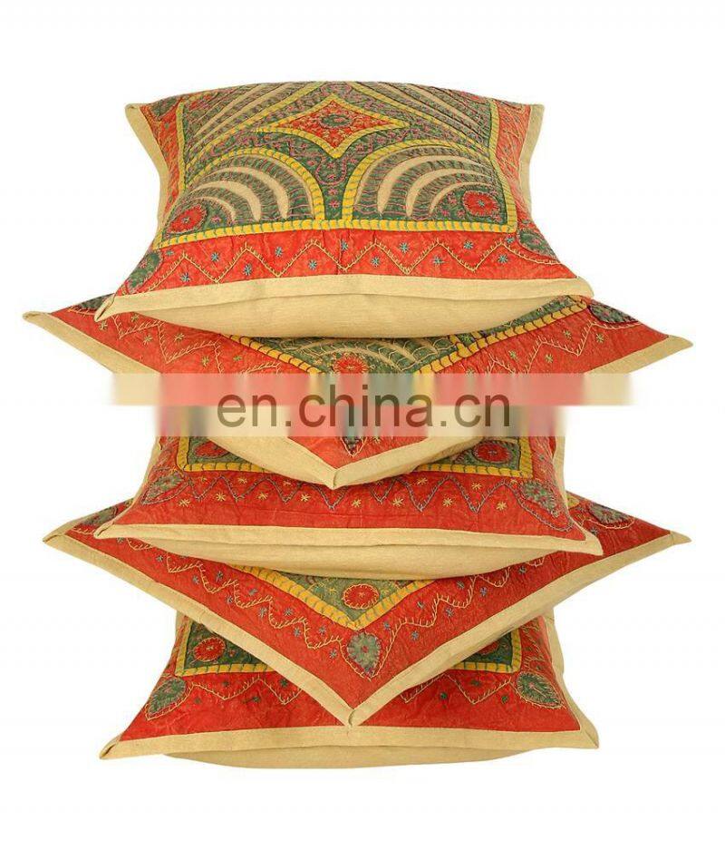 Bohemian Patch Work Pillow Covers Embroidered Cotton Set Of 5 Pcs.Cushion Covers