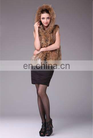 rabbit fur kintted cape vest &fox hem triming /#00V30