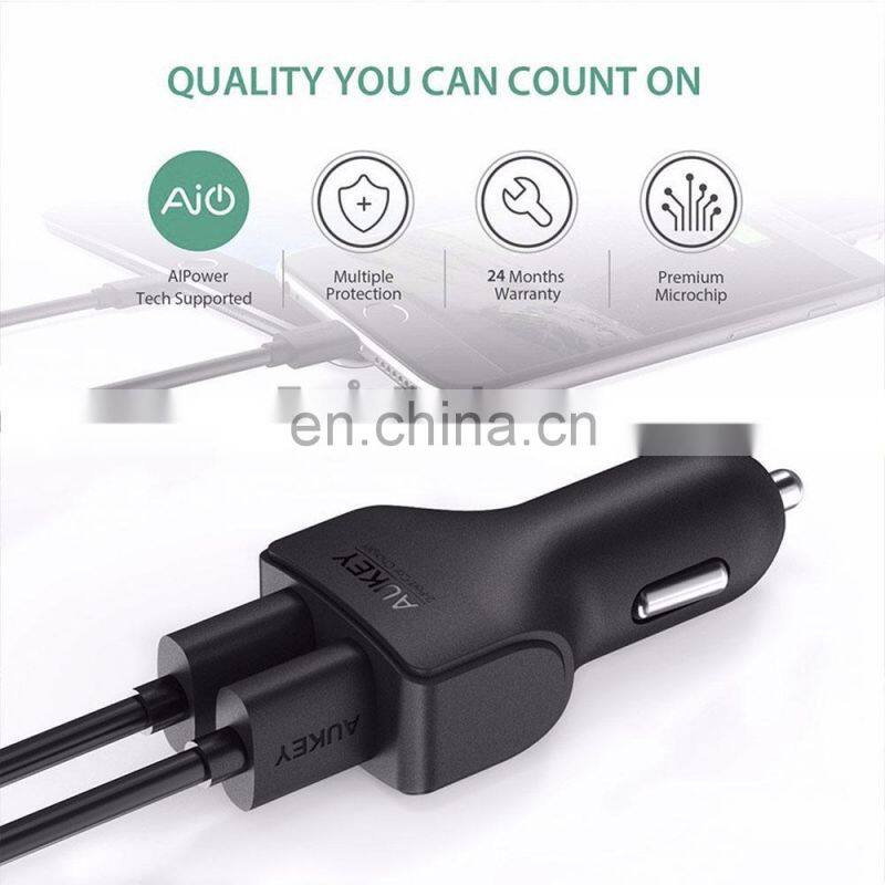 24W 4.8A Aukey Car Charger, Aukey Dual Port Car Charger for iPhone 6S