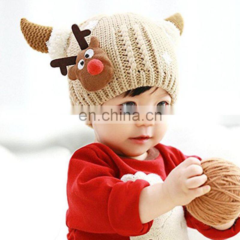 New Style Toddler Kids Cartoon Christmas Elk Horn Crochet Knitted Reindeer Hat