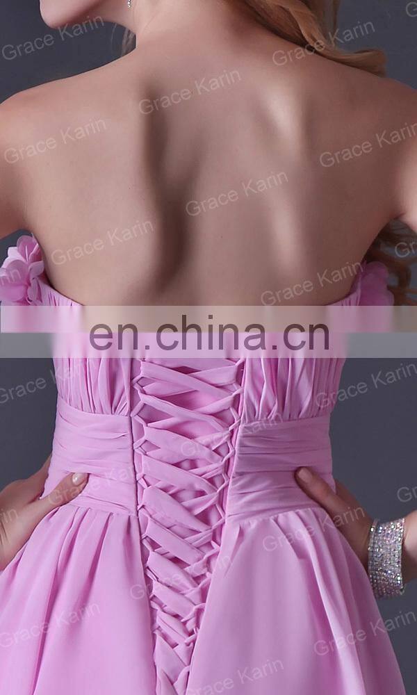 Grace Karin Strapless Short Pink Bridesmaid Dress With Flowers CL3469