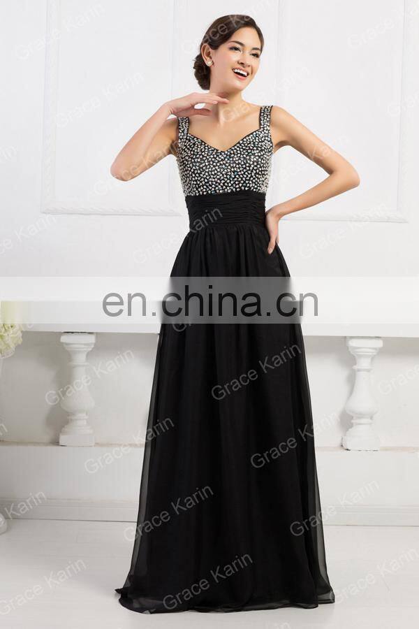 Newest Grace Karin Long Chiffon Beaded elegant Purple Evening Dresses 2015 CL4104-4