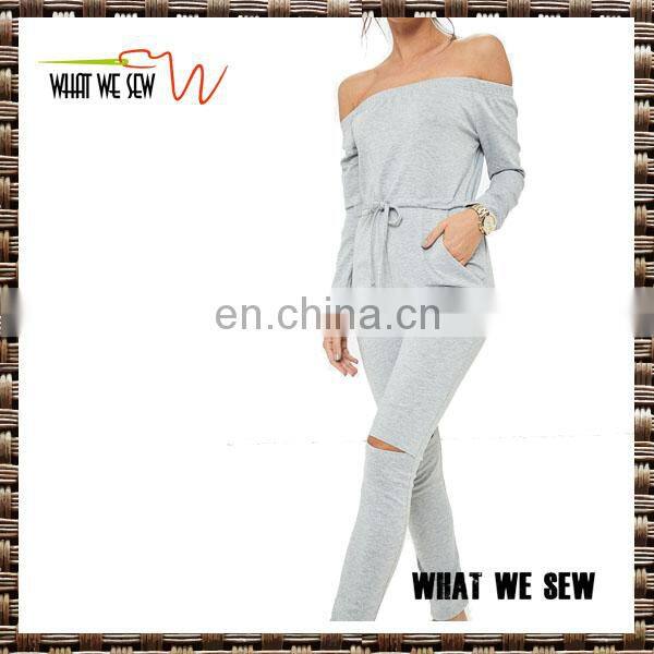 custom off shoulder autumn coat fashion gym onesie for women