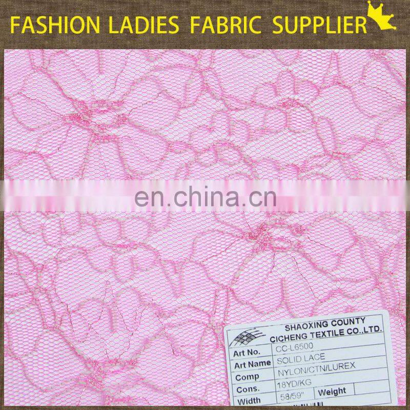 Soild color nice flower high end ladies garment nylon/cotton lace fabric