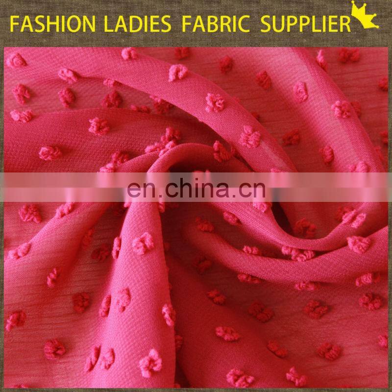 Shaoxing textile beautiful chiffon with plush ball for young girl 100%poly chiffon