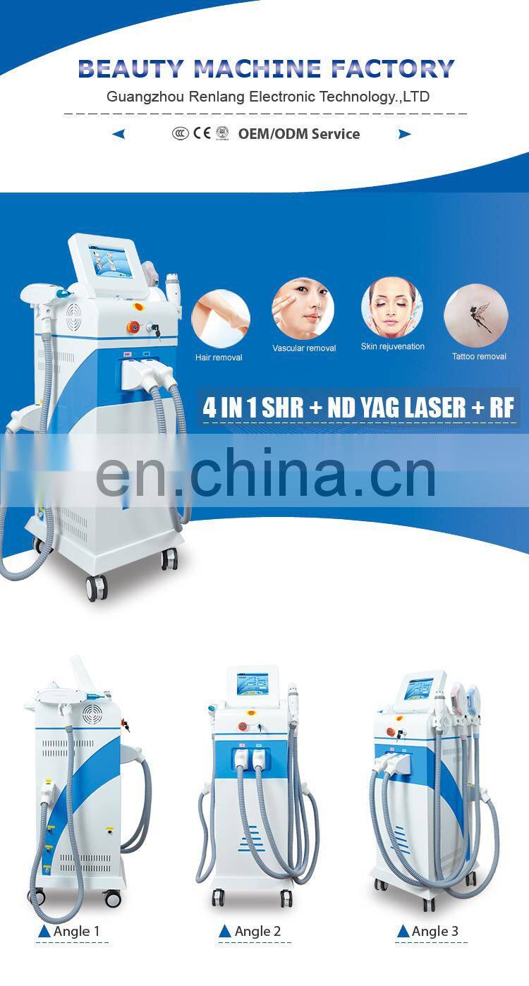 2019 New 360 magneto-optical 4in 1 IPL+OPT+ND YAG  laser+RF rejuvenation tattoo hair removal multifunctional machine