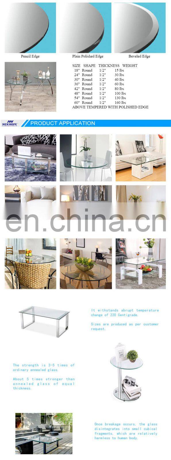High quality clear round tempered glass table tops
