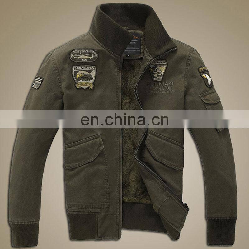 Customized plus velvet military uniform men's jacket slim standing collar cotton men's casual bomber jacket