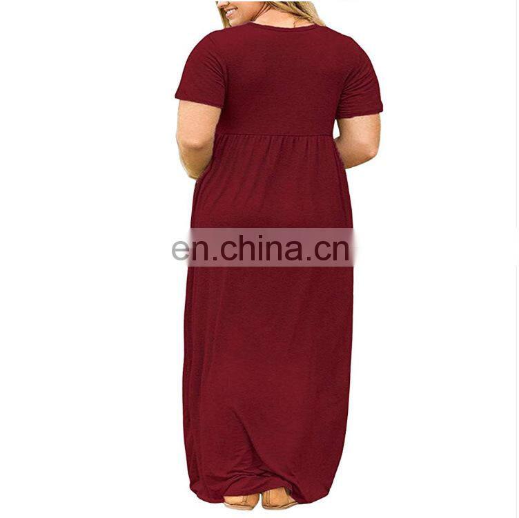 Custom women's clothing brand spring and summer solid color round neck dress foreign trade long skirt plus size women's clothing