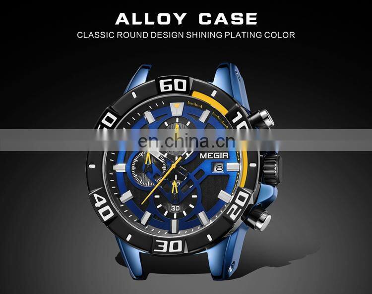 MEGIR 2121 Men Current Original Quartz Watches Silicone Strap Analog Calendar Stopwatch Man Sport Wrist Watch