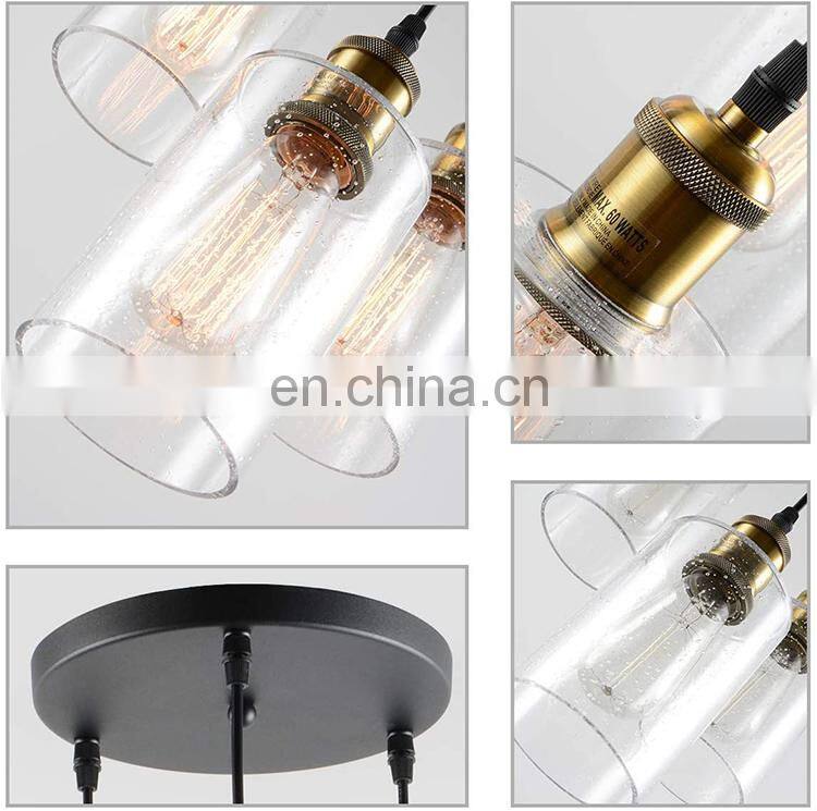 Vintage 3 Light Glass Pendant Light Fixture with Seeded Glass Shades for Kitchen Island