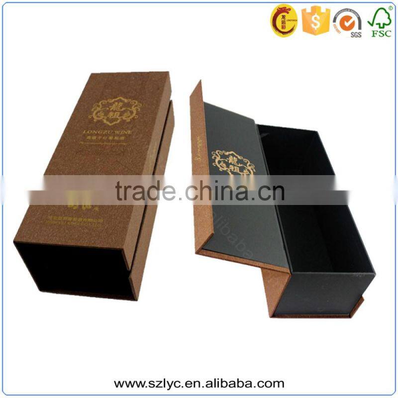 Fancy paper Cardboard wine packaging box with gold fold hot stamping