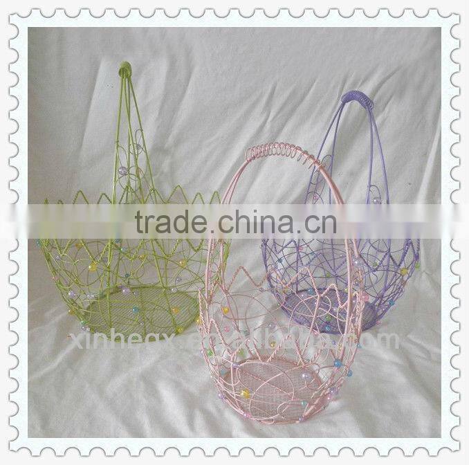 waved mouth decorative handmade wire egg basket wholesale