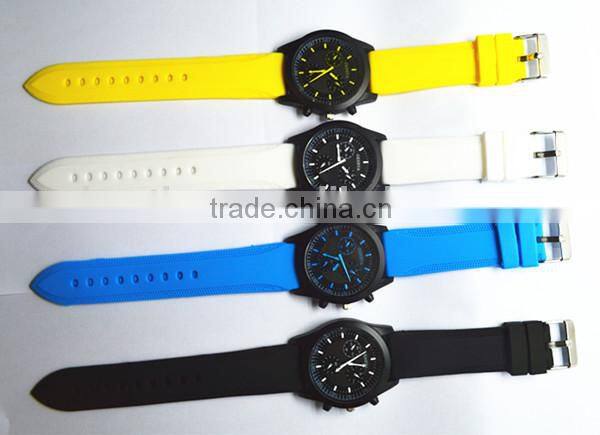 wholesale wrist watch ,mens stainless steel back quartz watch, Black silicone strap