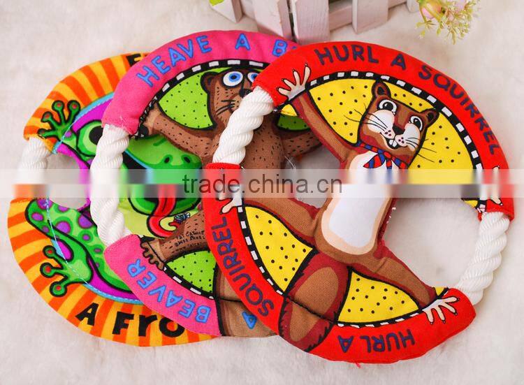 Wholesale Good quality durabale colorful canvas duck frog and squirrel animal printed dog frisbee
