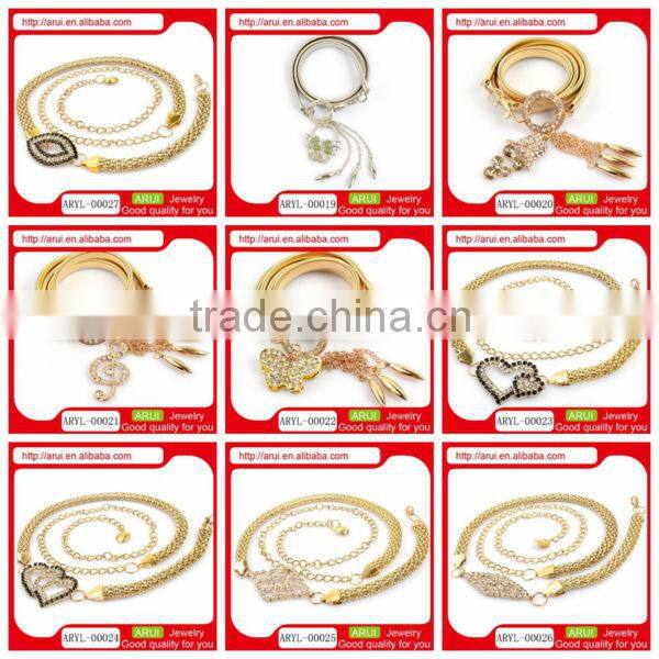 china belly chain design for lady fashion silver waist chain with green crystals