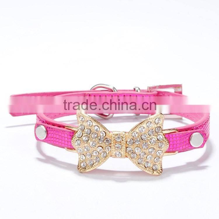 Wholesale serpentine pet collar diamond gold bowknot pet collar
