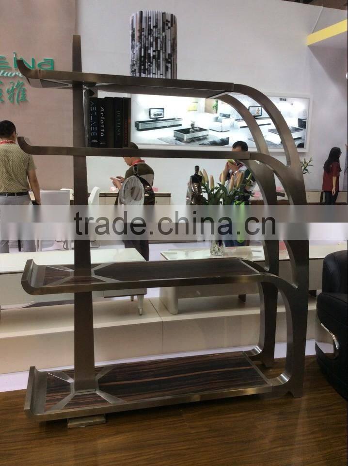 unique design stainless steel wooden movable bookshelf