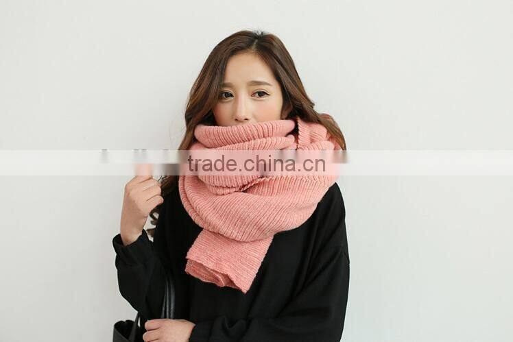 New Design Korean Young Lady Fashion Stripe Knitted Woolen Scarf