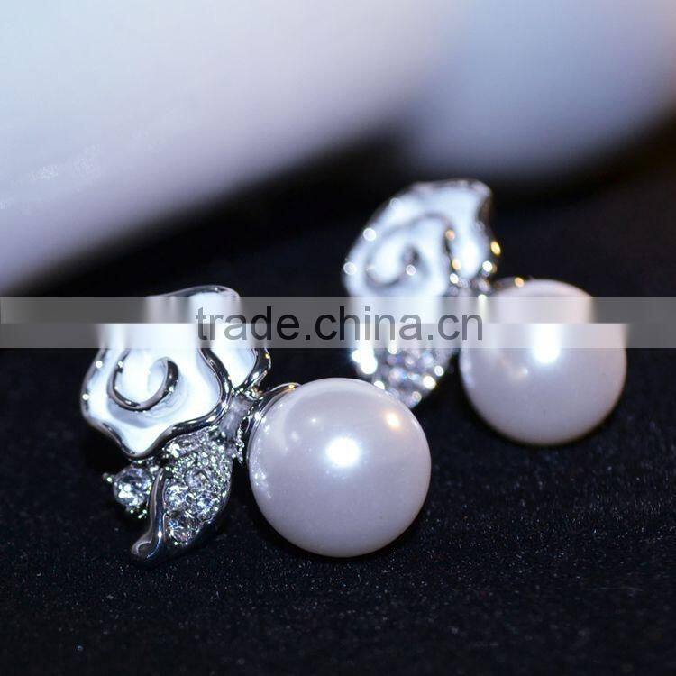 Rose Pearl Jewelry Sets Silver Plated Pendant Neckalce & Earrings set For Women