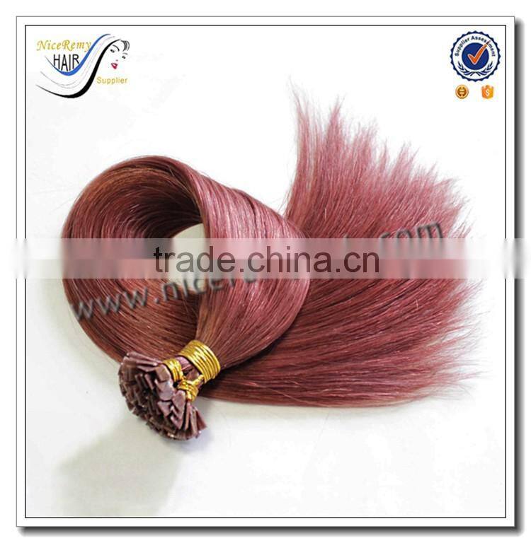 Wholesale high quality color 99j pre bonded flat tip hair extensions 100% brazilian virgin human hair