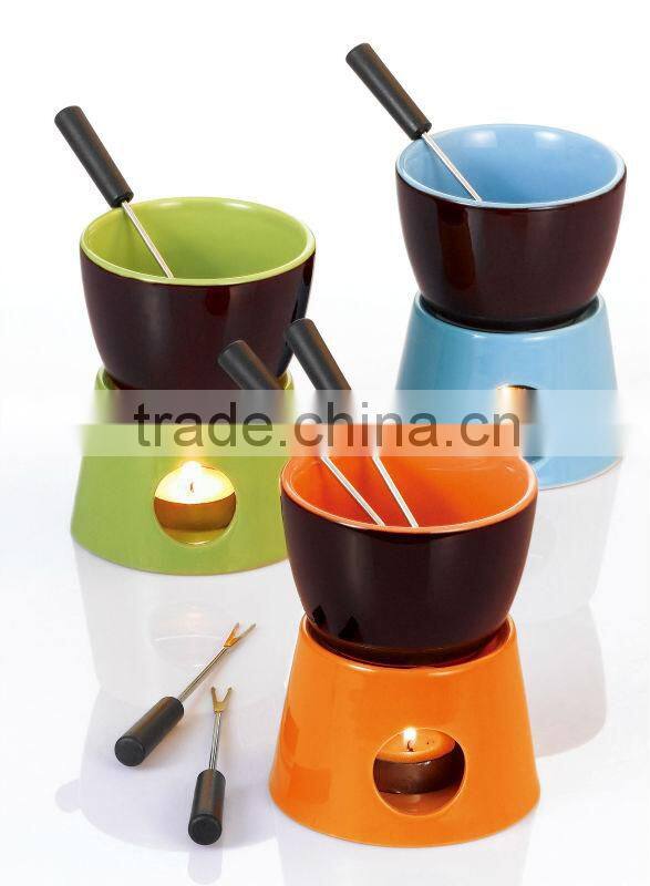 Lovely colorful ceramic mini fondue pot