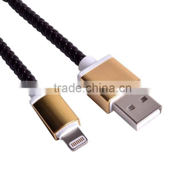 High Quality Mfi certified with fashion PU leather 8pin USB data sync charge cable for iPhone 5/6