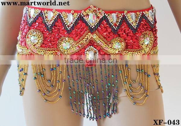 pink sequin beaded bra top and belt costume (XF-043 pink)