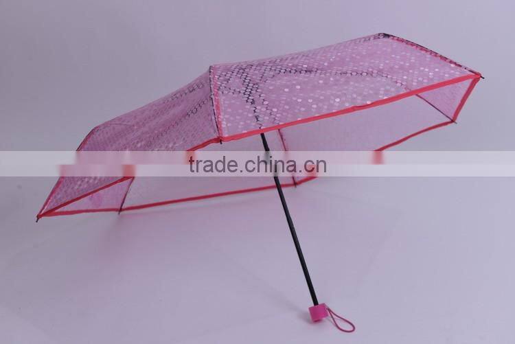 Customized Manual Open poe fabric 3 folding clear umbrella