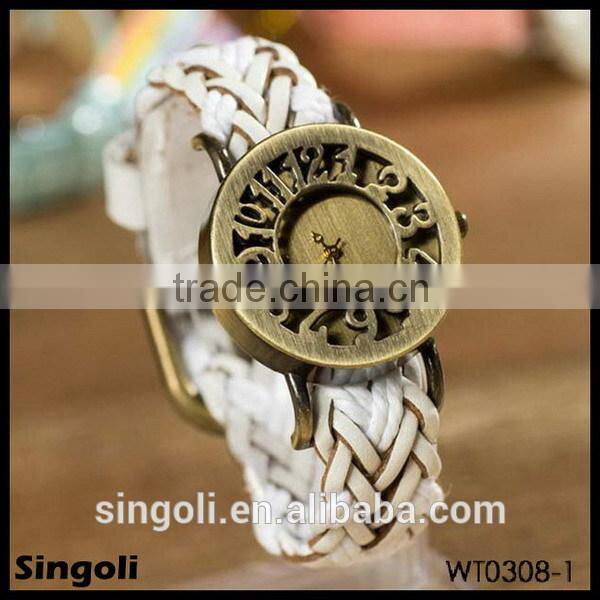 Vintage Hollow Gold Arabic Mumerals London Big Ben Digital Watch Western Wrist Watchs Smart Watch Braid Genuine Leather Watch