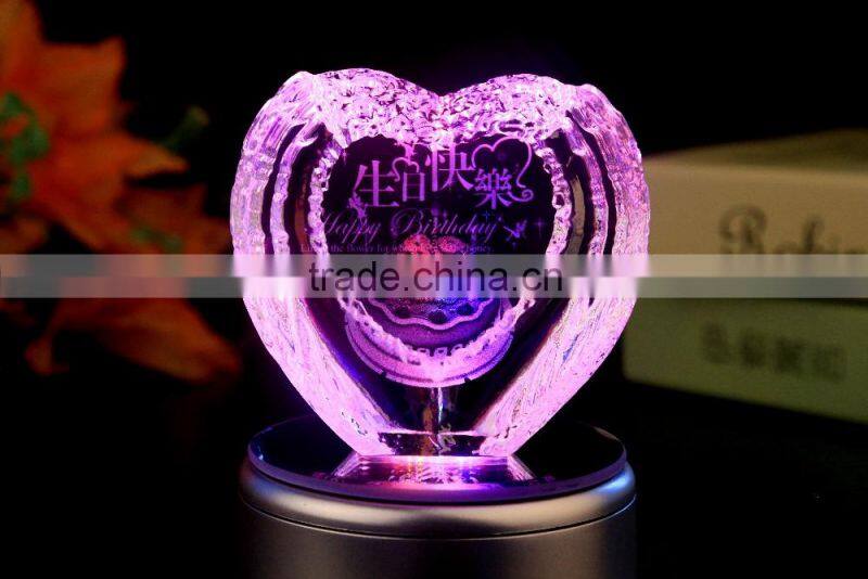 customer design elegant wedding gift 3d laser engraving crystal heart award