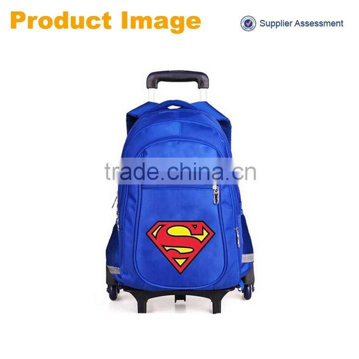 2016 China sannovo wholesale latest fashion superman school trolley bags for boys