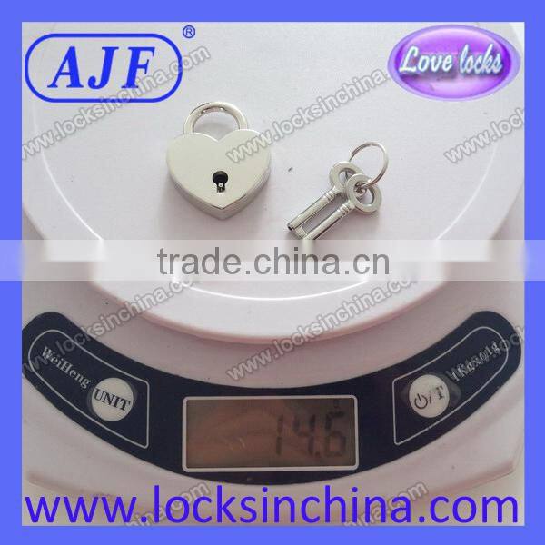 AJF 2015 new arrival silver heart shape mini notebook lock