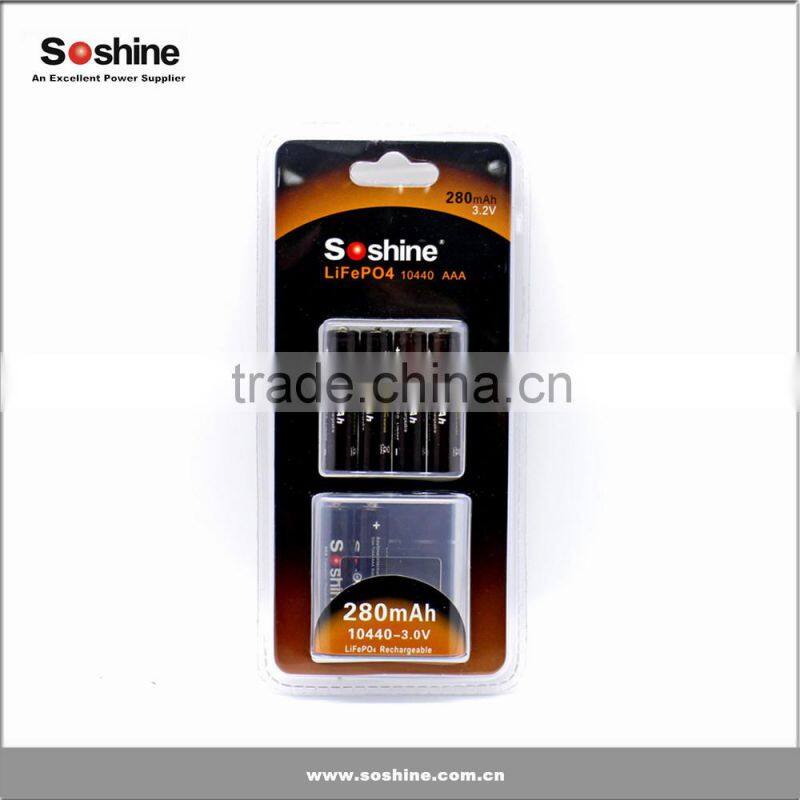 Factory price LiFePO4 10440 3.2V 280mAh Rechargeable battery pack LiFePo4 rechargeable battery, AAA battery