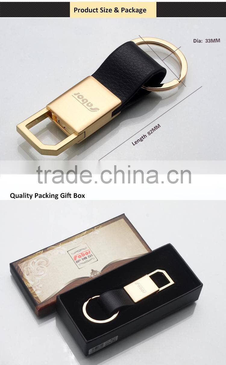 Custom Logo Gold Plating Leather Rotating Keychain