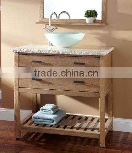 sanitary ware product solid wood bathroom cabinet with single marble sink