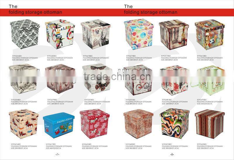 Fabric Storage Round Ottoman Pouf With Tray