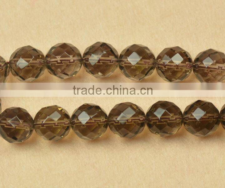 14mm AAA faceted round natural smoky quartz stone price, smoky quartz