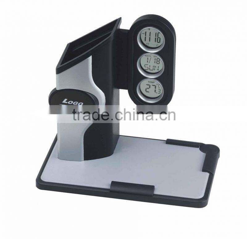 multifunction plastic pen holder with clock and calendar