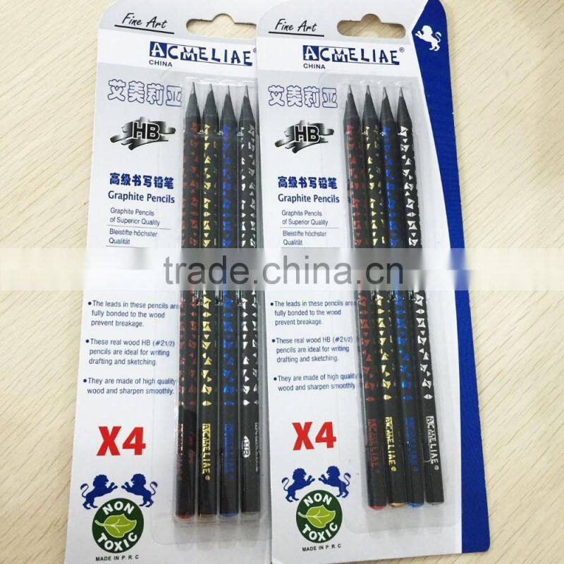 7" standard size round shape black wood heat rolling HB pencil in blister card