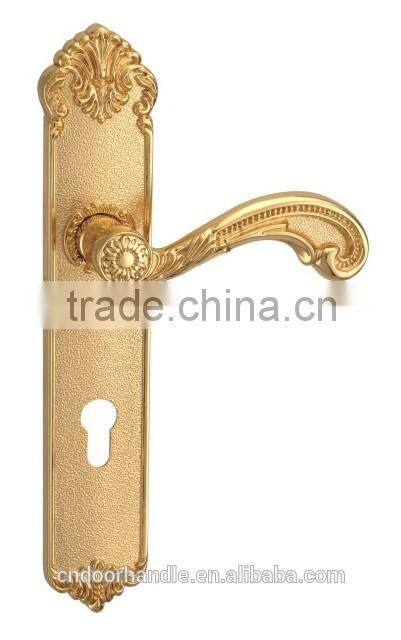 China Brass door handles 250-270mm long plate with 8545 lock body and brass cylinder