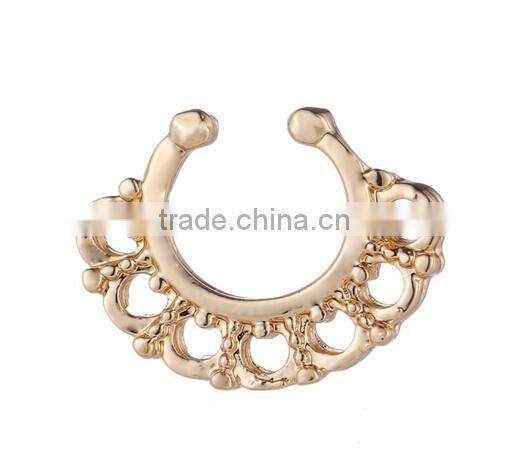 Fake Crystal septum Hoop Ring Nose Body Piercing jewelry Gold rose