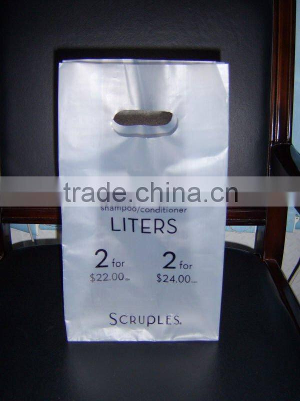 Reinforced plastic patch handle polybag, plastic die cut bag